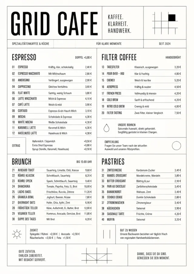Architectural Grid cafe-menu menu template preview
