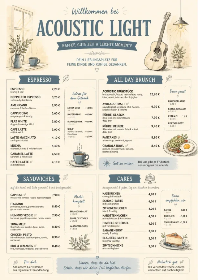 Acoustic Light cafe-menu menu template preview