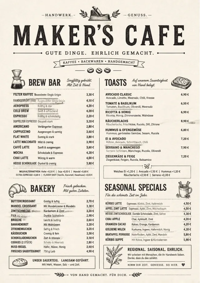 Craft Artisan cafe-menu menu template preview