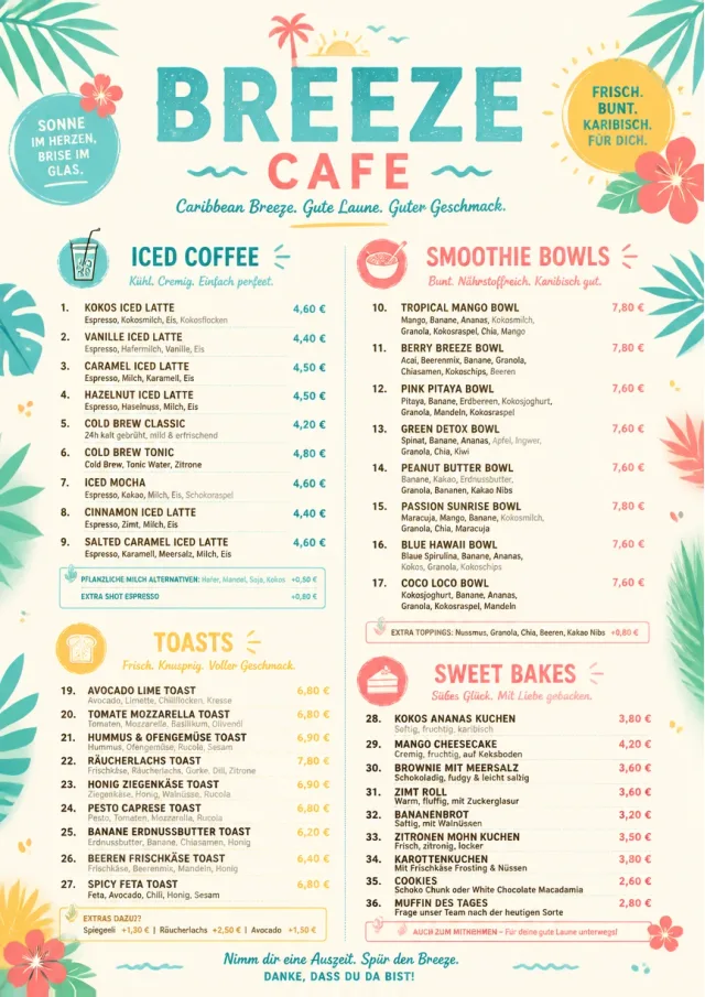 Caribbean Breeze cafe-menu menu template preview