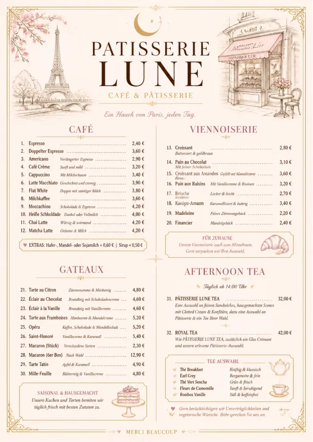 French Patisserie cafe-menu menu template preview