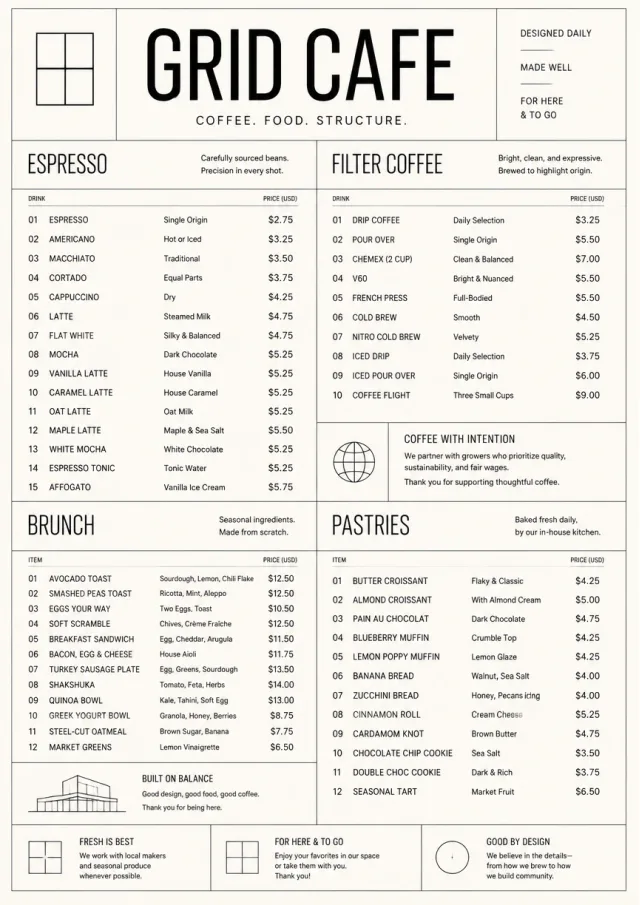 Architectural Grid cafe-menu menu template preview