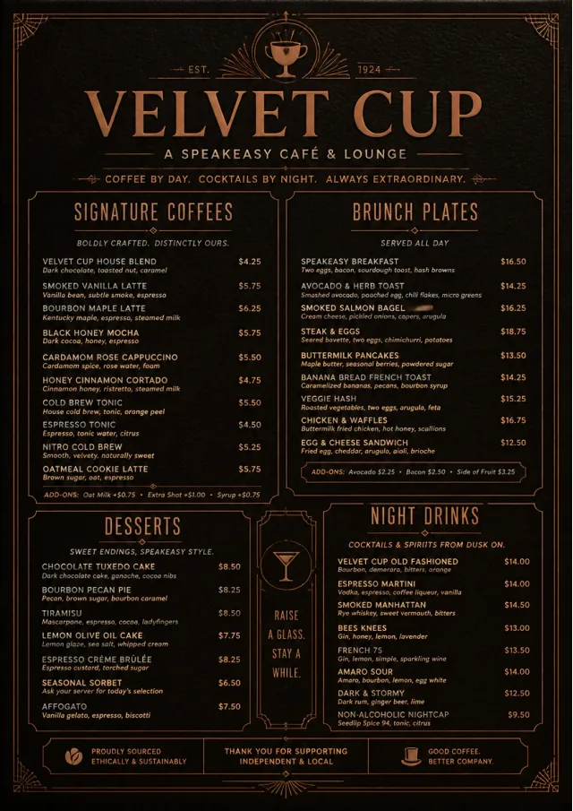 Speakeasy Leather cafe-menu menu template preview