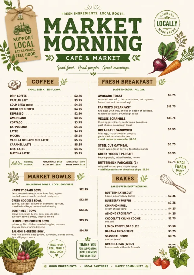 Farmers Market cafe-menu menu template preview
