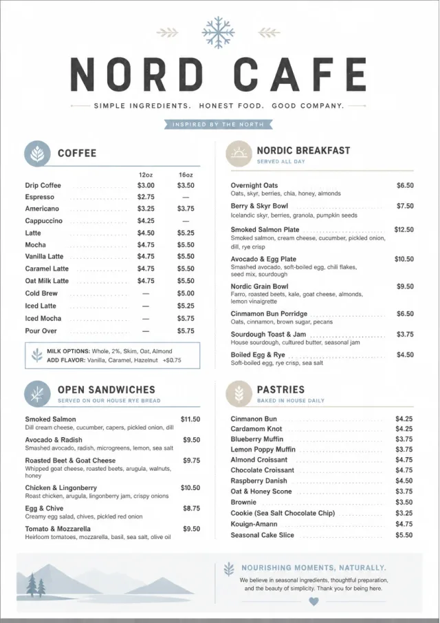Nordic Clean cafe-menu menu template preview