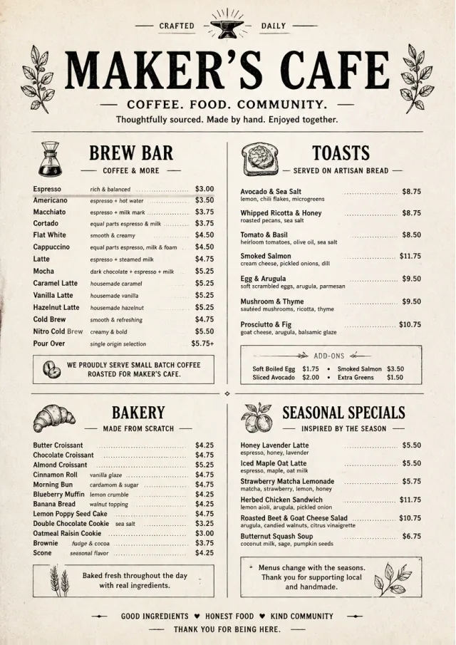 Craft Artisan cafe-menu menu template preview