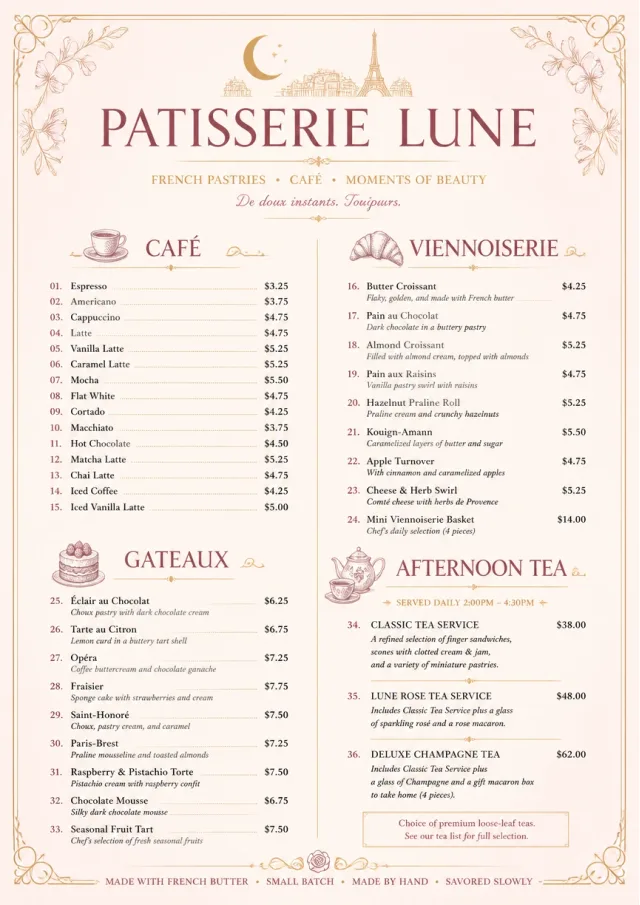 French Patisserie cafe-menu menu template preview