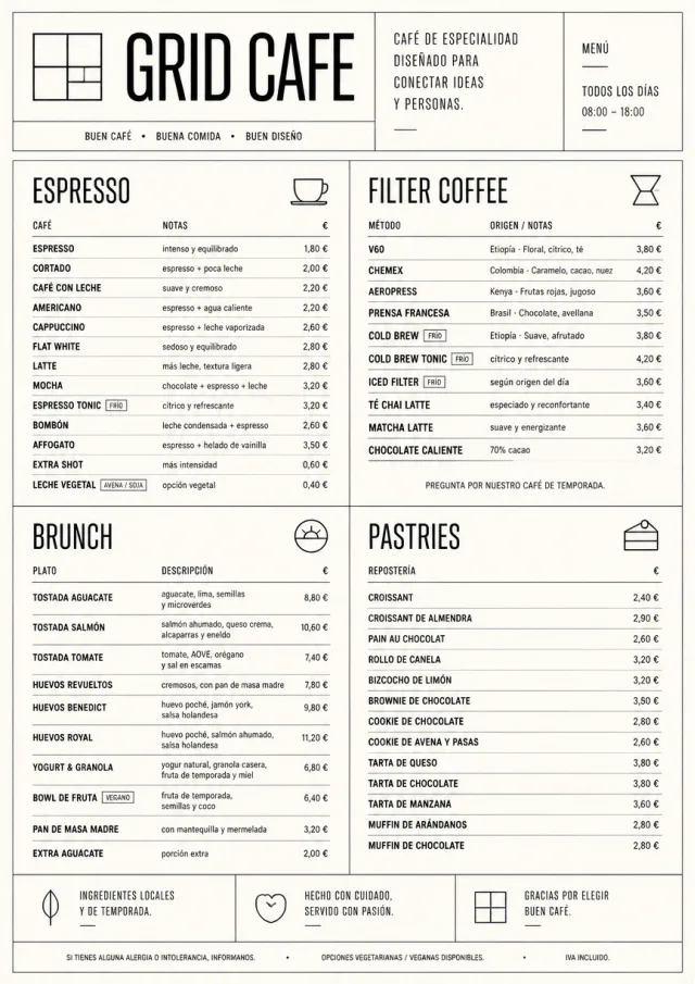 Architectural Grid cafe-menu menu template preview