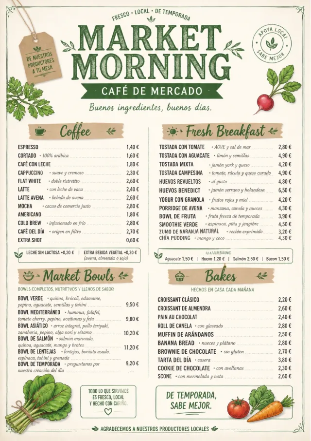 Farmers Market cafe-menu menu template preview