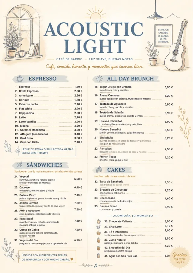 Acoustic Light cafe-menu menu template preview
