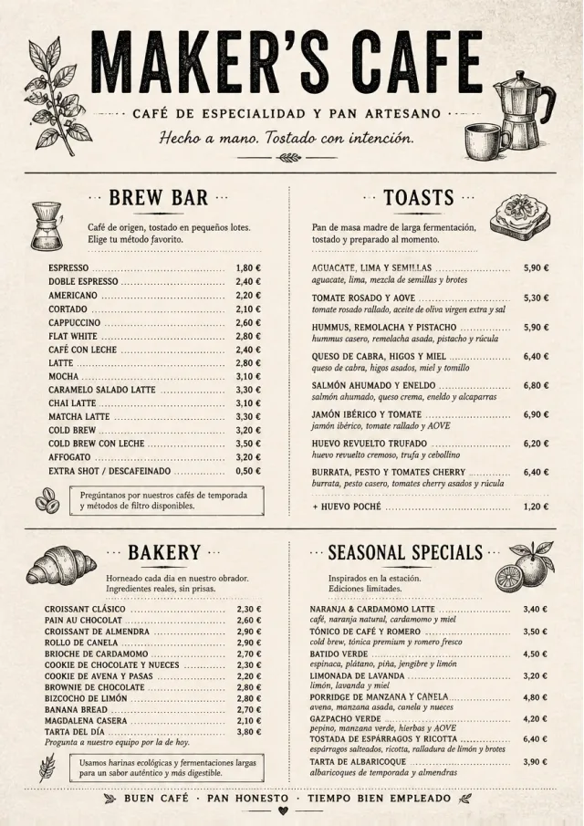 Craft Artisan cafe-menu menu template preview