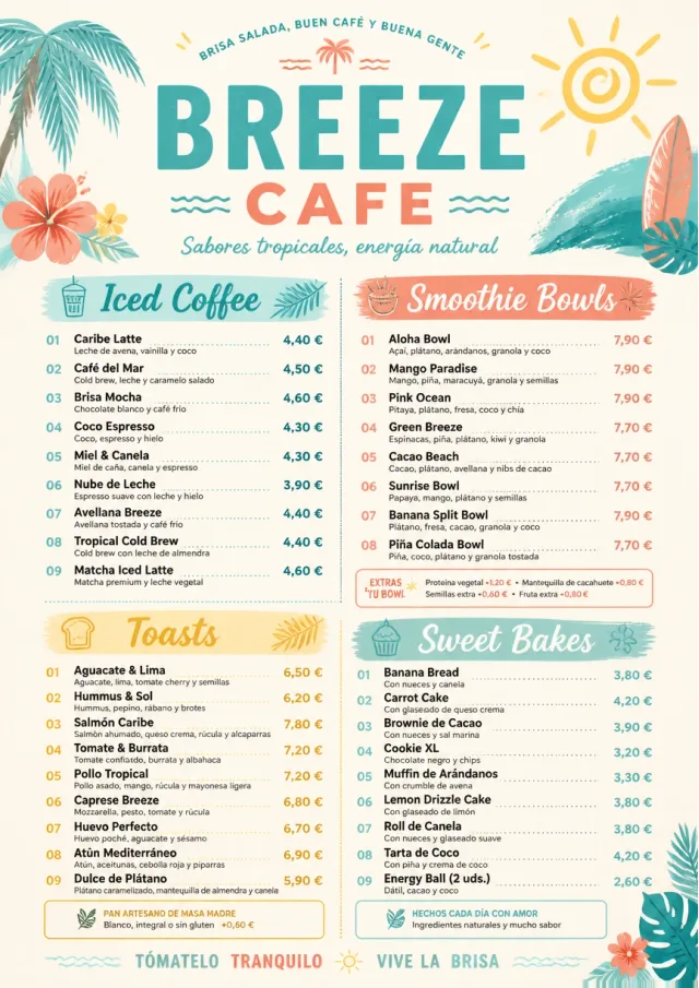 Caribbean Breeze cafe-menu menu template preview