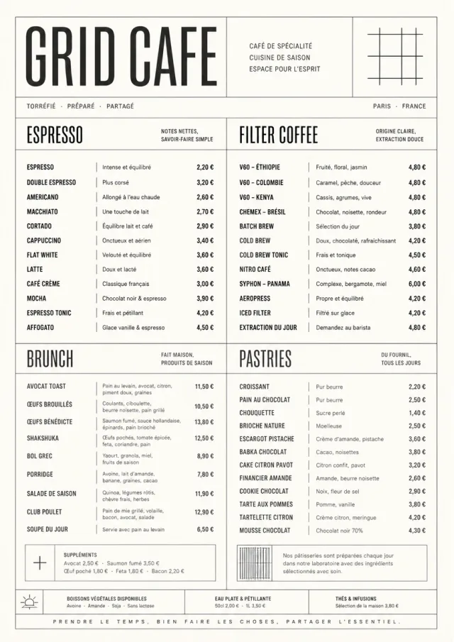 Architectural Grid cafe-menu menu template preview