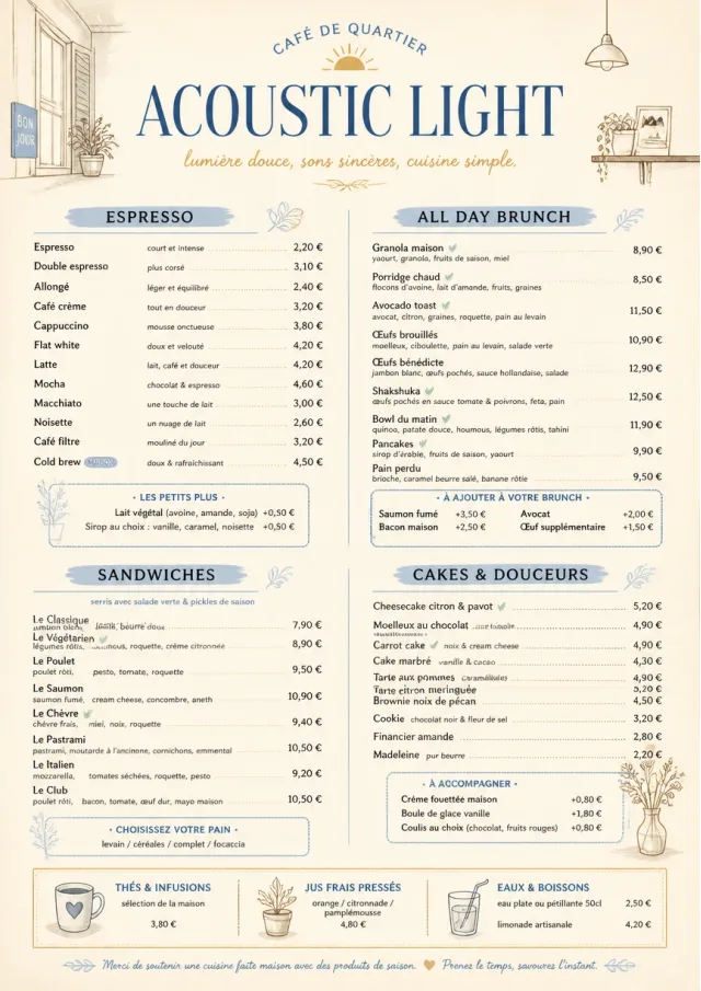 Acoustic Light cafe-menu menu template preview