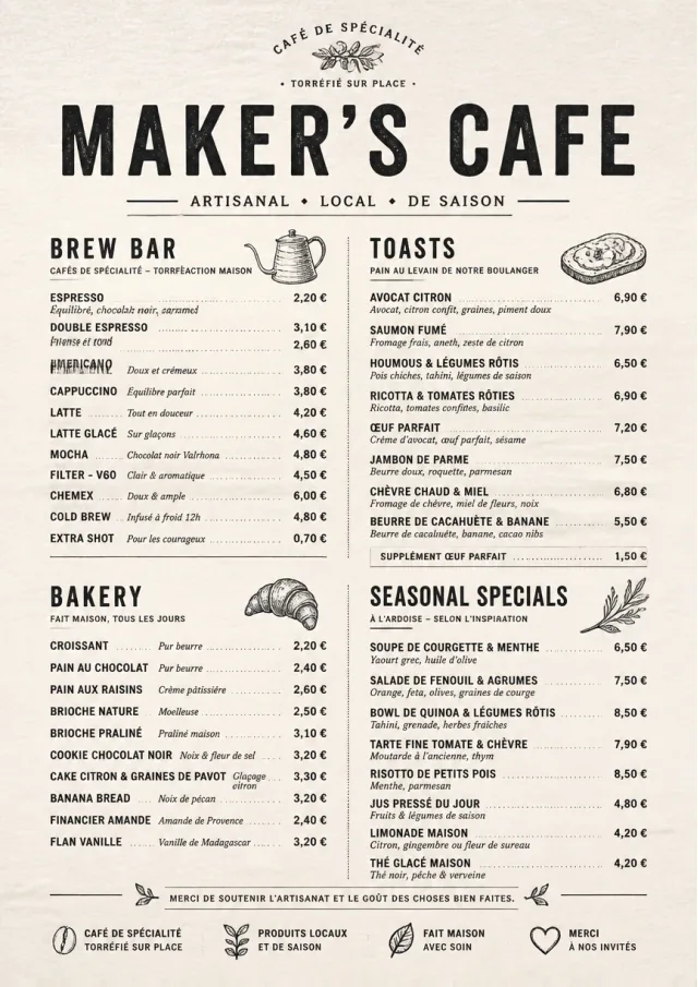 Craft Artisan cafe-menu menu template preview