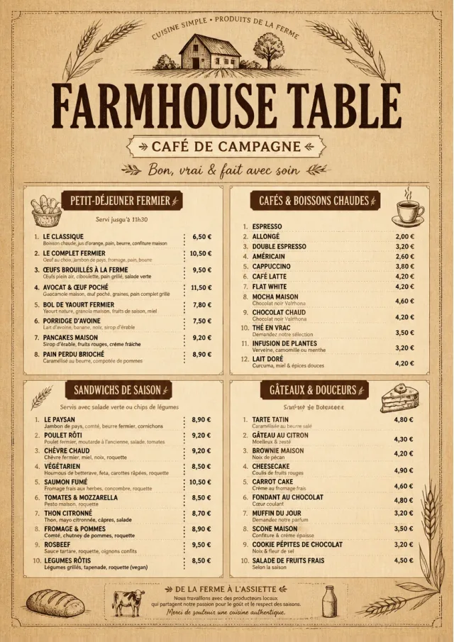 Rustic Farmhouse cafe-menu menu template preview