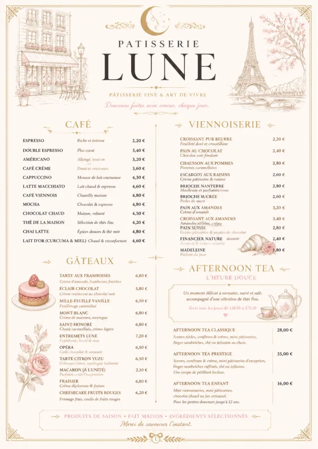 French Patisserie cafe-menu menu template preview