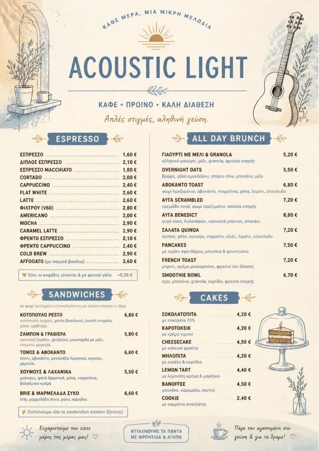 Acoustic Light cafe-menu menu template preview