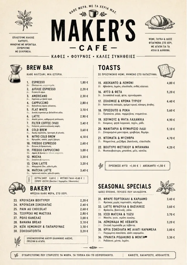 Craft Artisan cafe-menu menu template preview