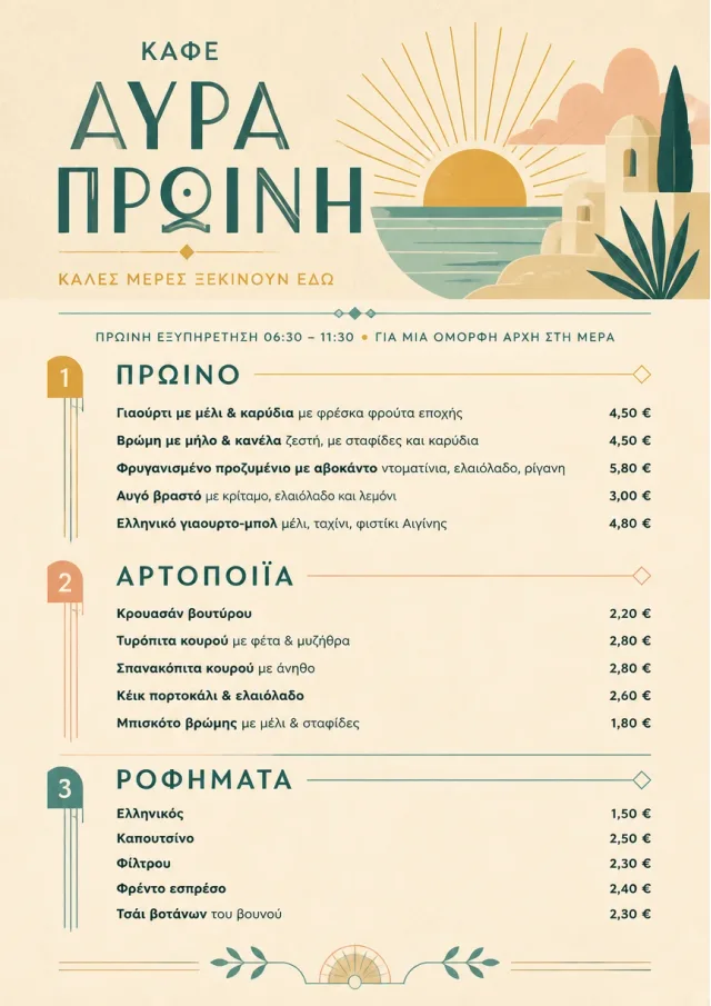 Sunrise Short Carte cafe-menu menu template preview