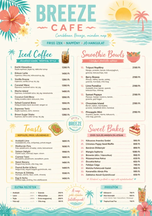 Caribbean Breeze cafe-menu menu template preview