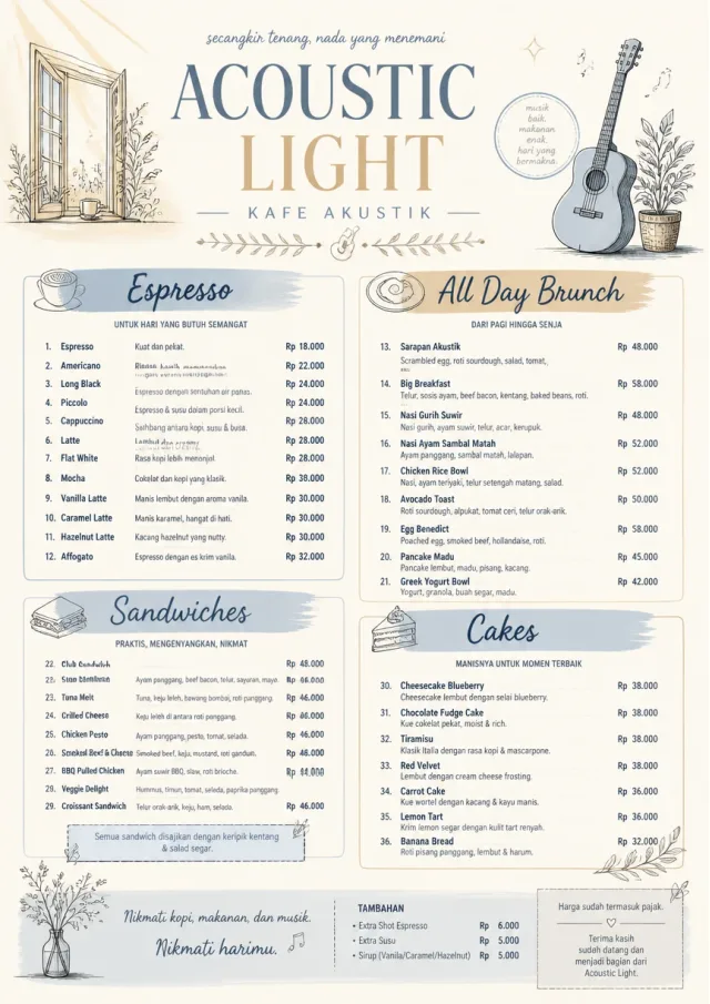 Acoustic Light cafe-menu menu template preview