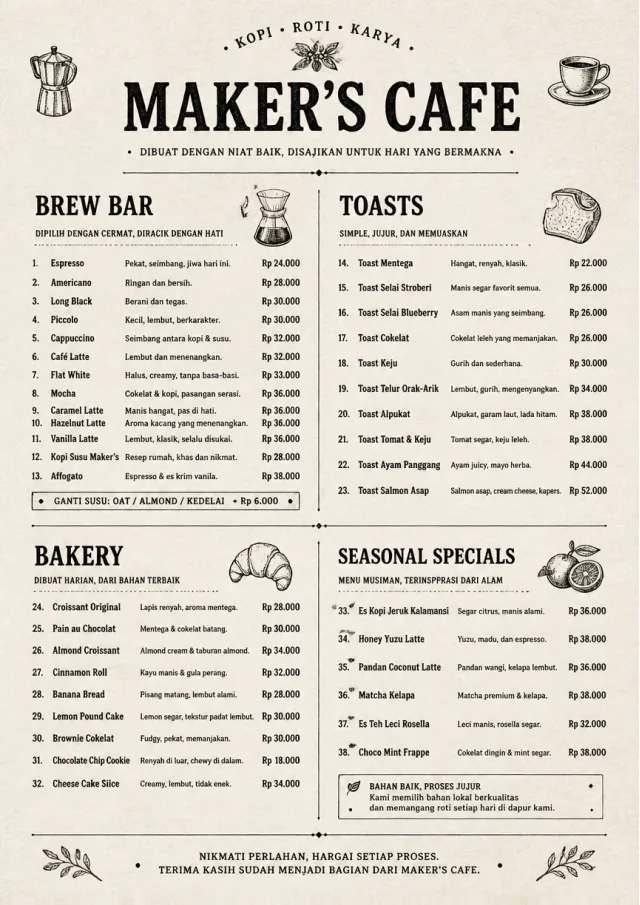 Craft Artisan cafe-menu menu template preview