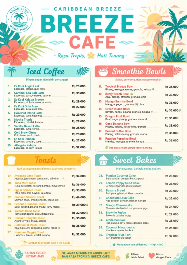 Caribbean Breeze cafe-menu menu template preview