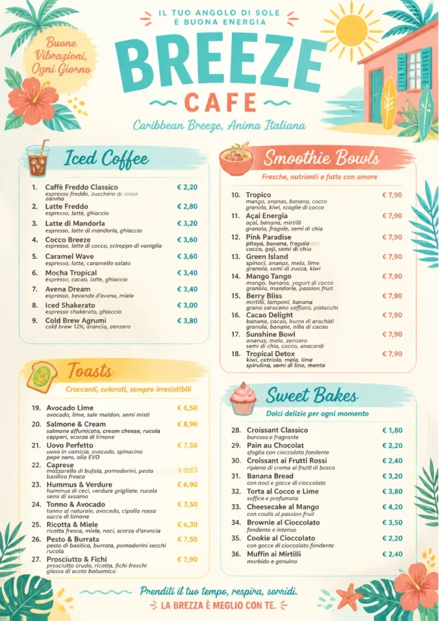 Caribbean Breeze cafe-menu menu template preview
