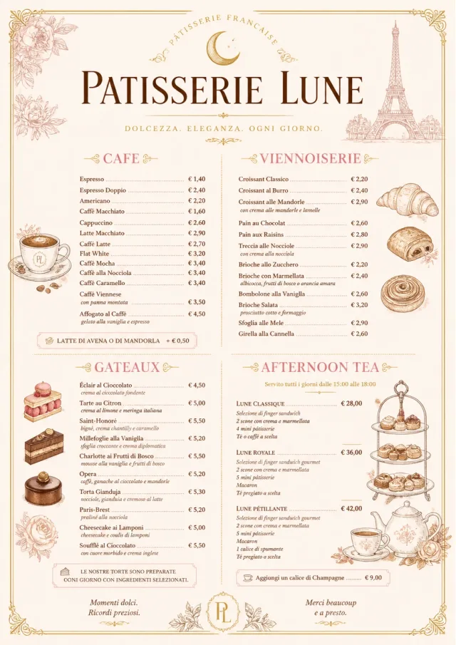 French Patisserie cafe-menu menu template preview