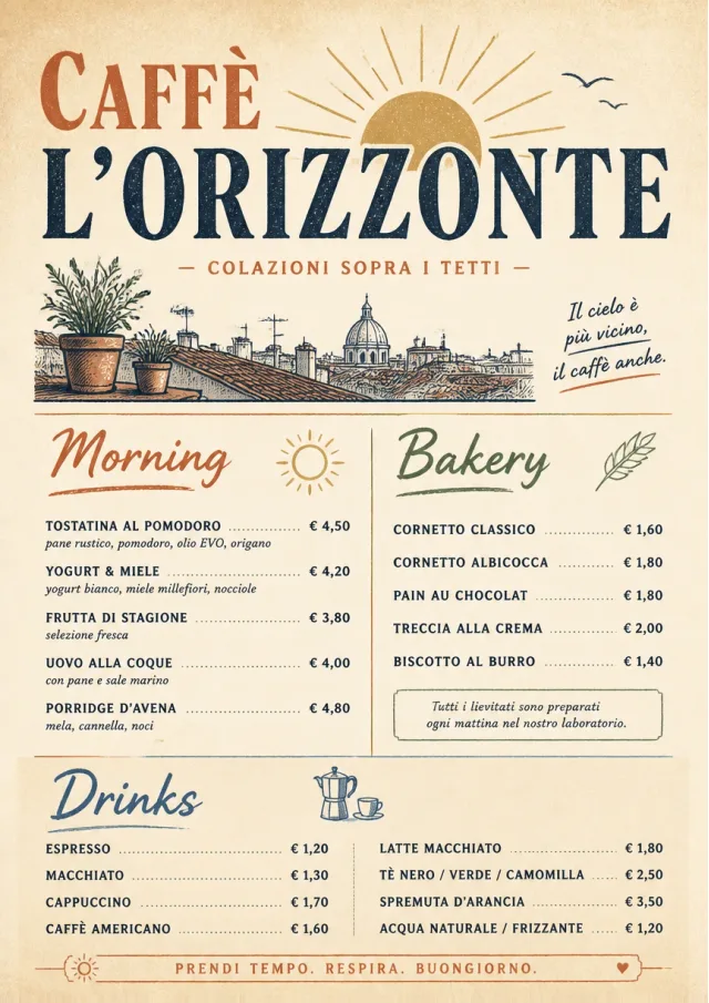 Sunrise Short Carte cafe-menu menu template preview