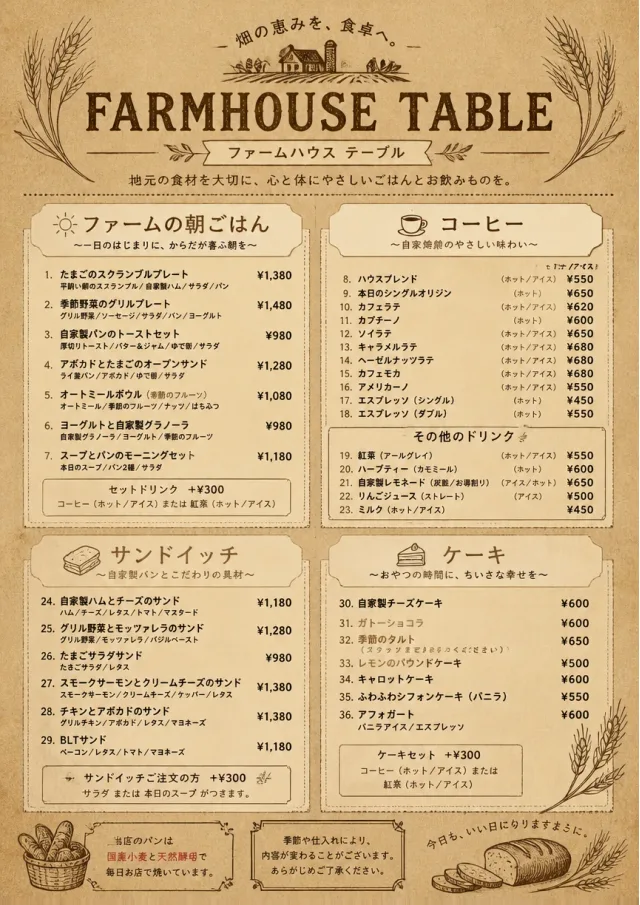 Rustic Farmhouse cafe-menu menu template preview