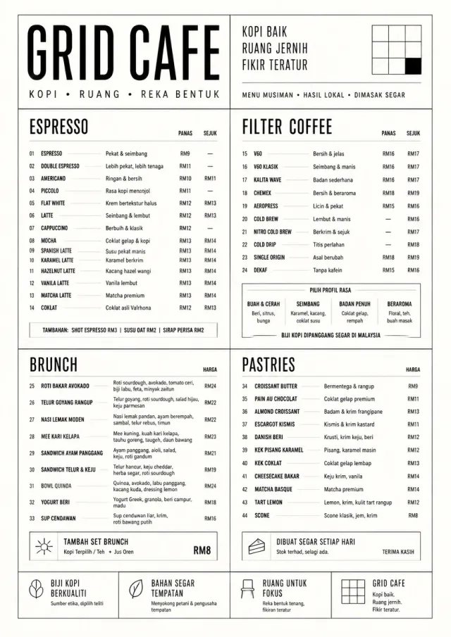Architectural Grid cafe-menu menu template preview
