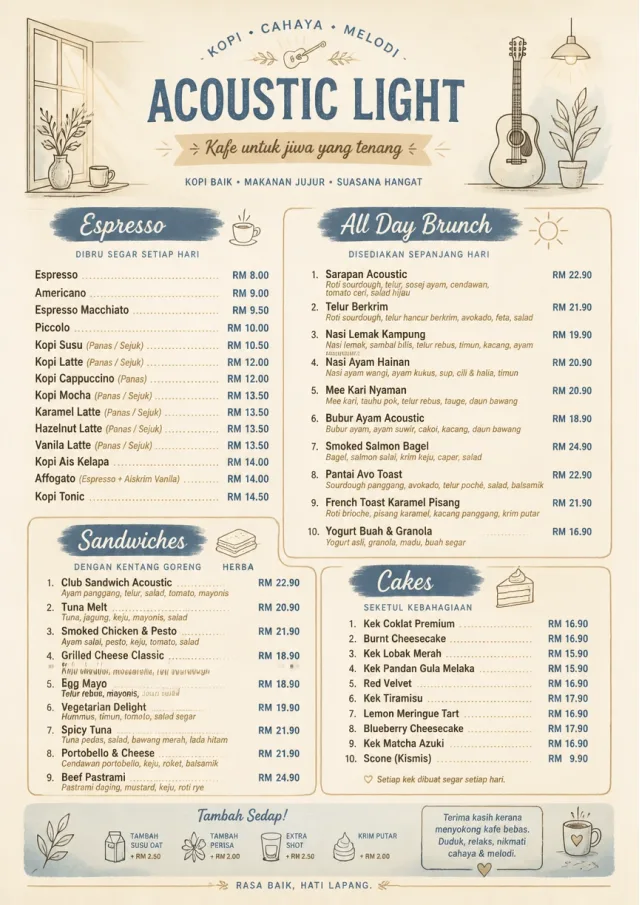 Acoustic Light cafe-menu menu template preview
