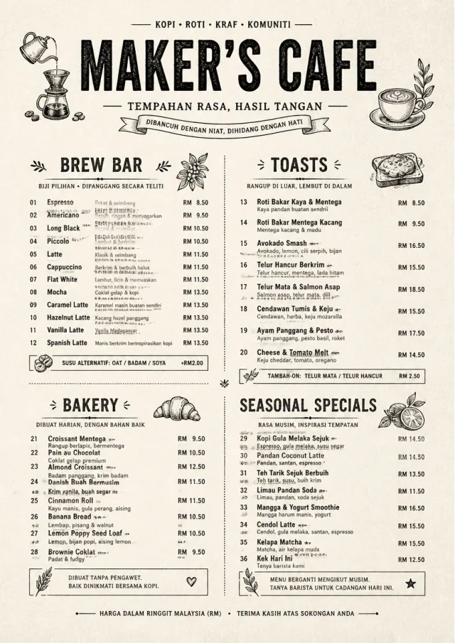 Craft Artisan cafe-menu menu template preview
