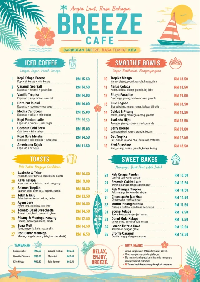 Caribbean Breeze cafe-menu menu template preview