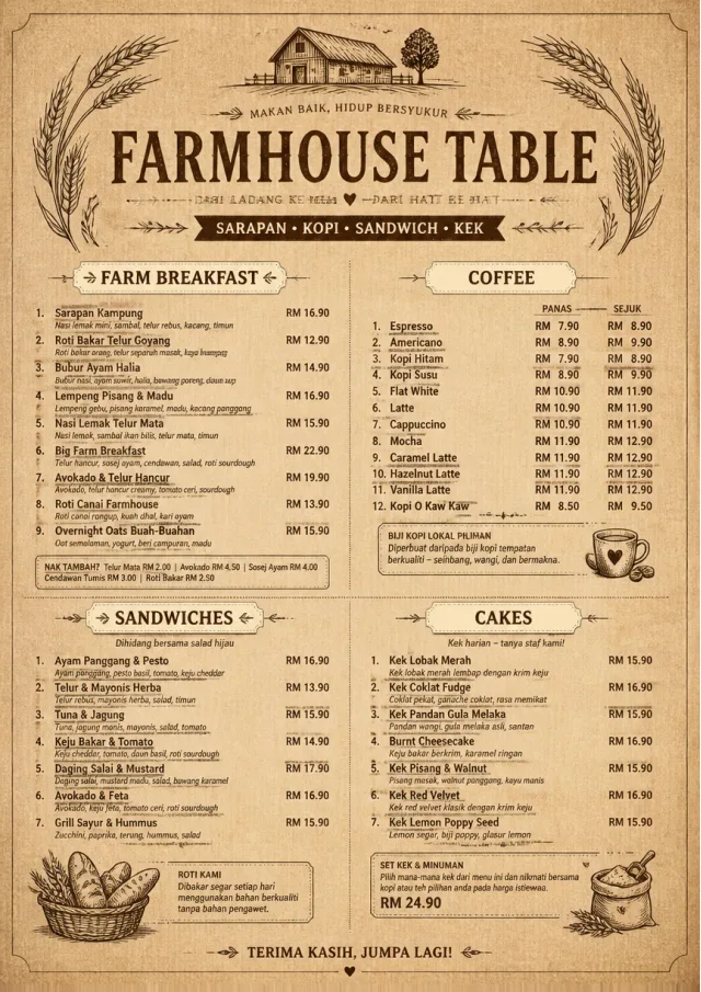 Rustic Farmhouse cafe-menu menu template preview