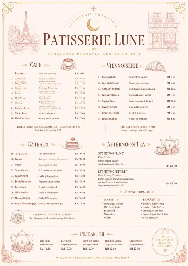 French Patisserie cafe-menu menu template preview