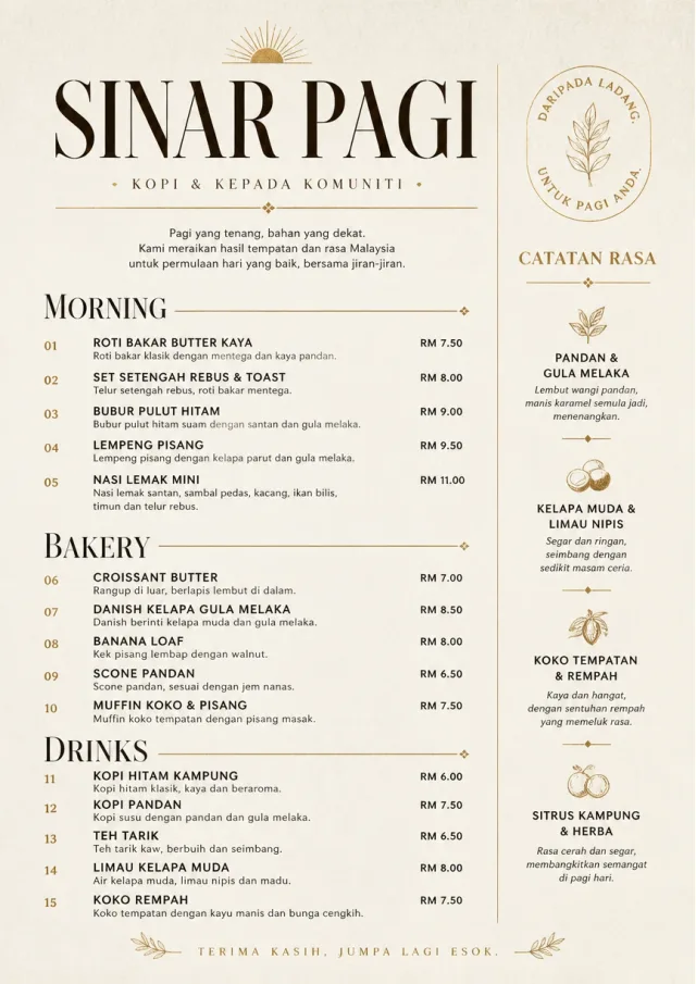 Sunrise Short Carte cafe-menu menu template preview