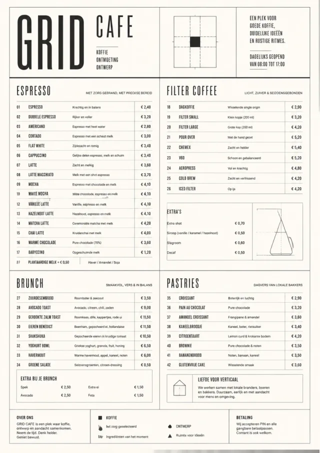 Architectural Grid cafe-menu menu template preview