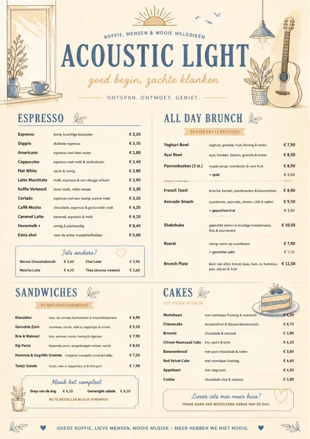 Acoustic Light cafe-menu menu template preview