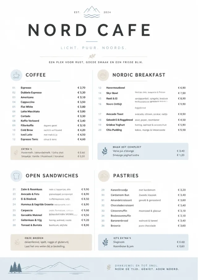 Nordic Clean cafe-menu menu template preview