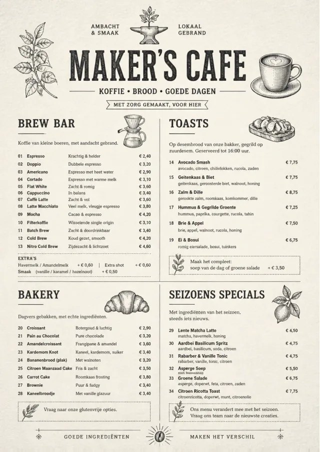 Craft Artisan cafe-menu menu template preview