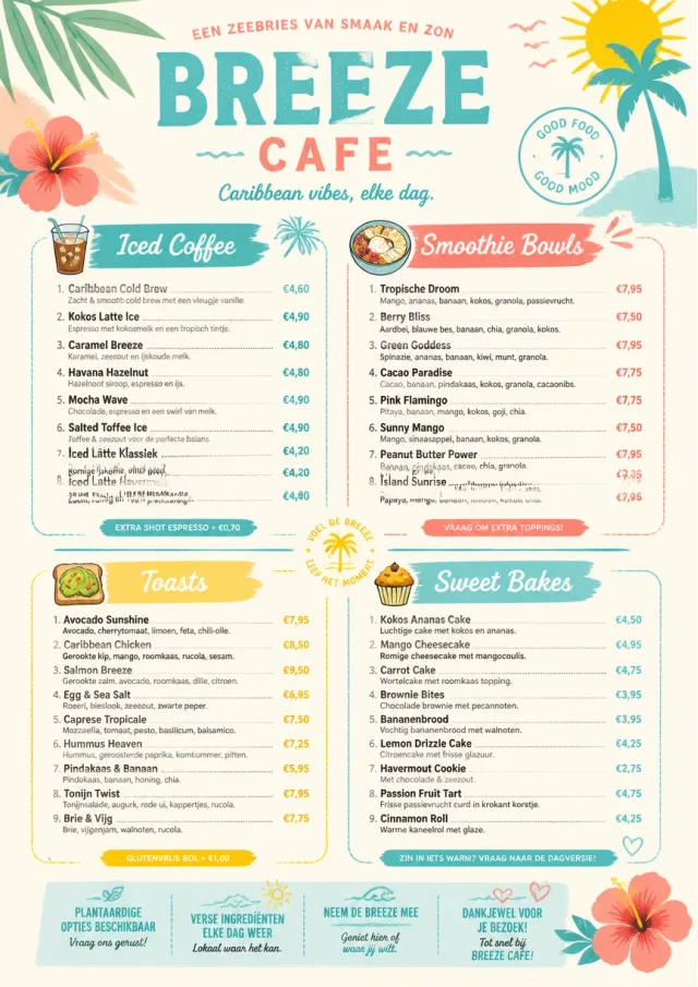 Caribbean Breeze cafe-menu menu template preview