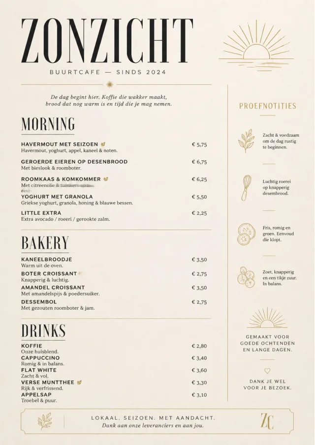 Sunrise Short Carte cafe-menu menu template preview