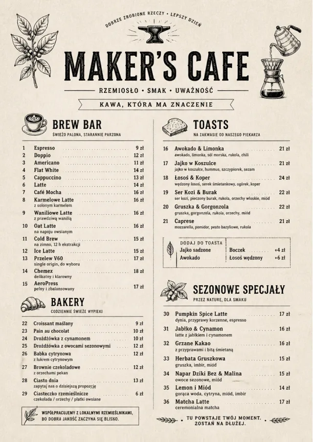 Craft Artisan cafe-menu menu template preview