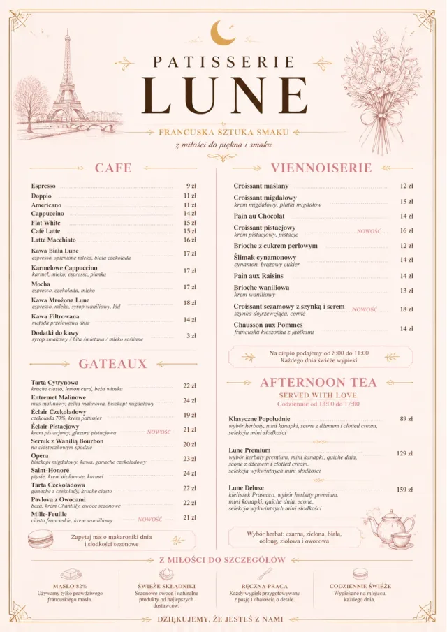 French Patisserie cafe-menu menu template preview