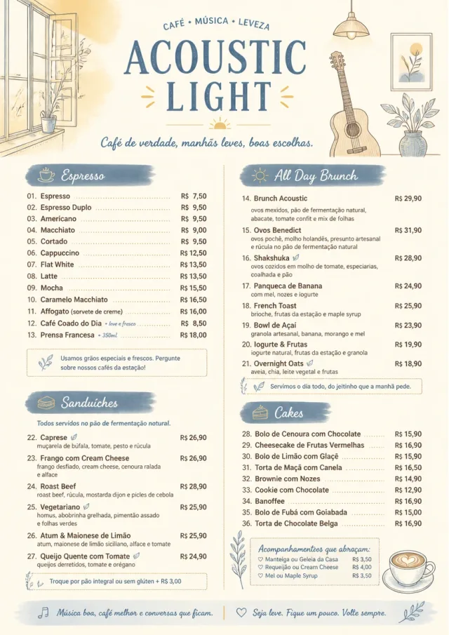 Acoustic Light cafe-menu menu template preview