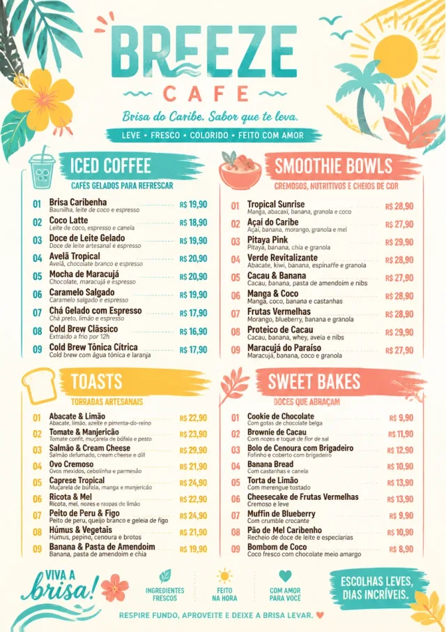 Caribbean Breeze cafe-menu menu template preview