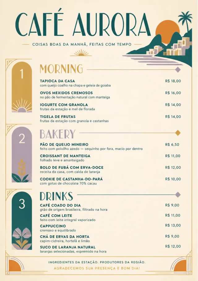 Sunrise Short Carte cafe-menu menu template preview